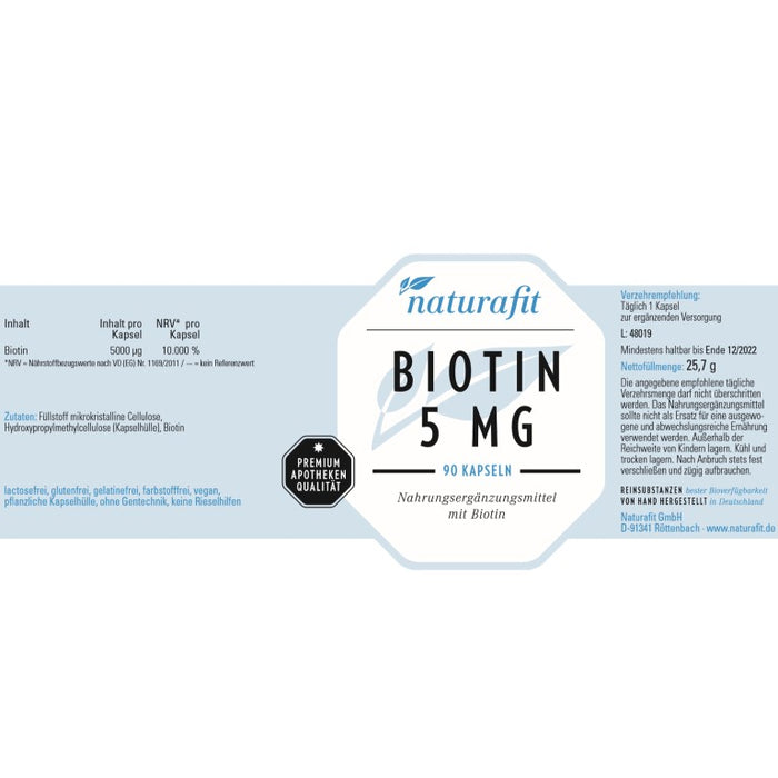 naturafit Biotin 5 mg Kapseln, 90 pc Capsules