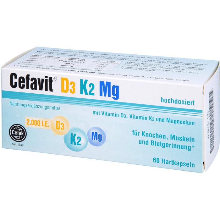 Cefavit D3 K2 Mg Hartkapseln für Knochen, Muskeln und Blutgerinnung, 60 pcs. Capsules