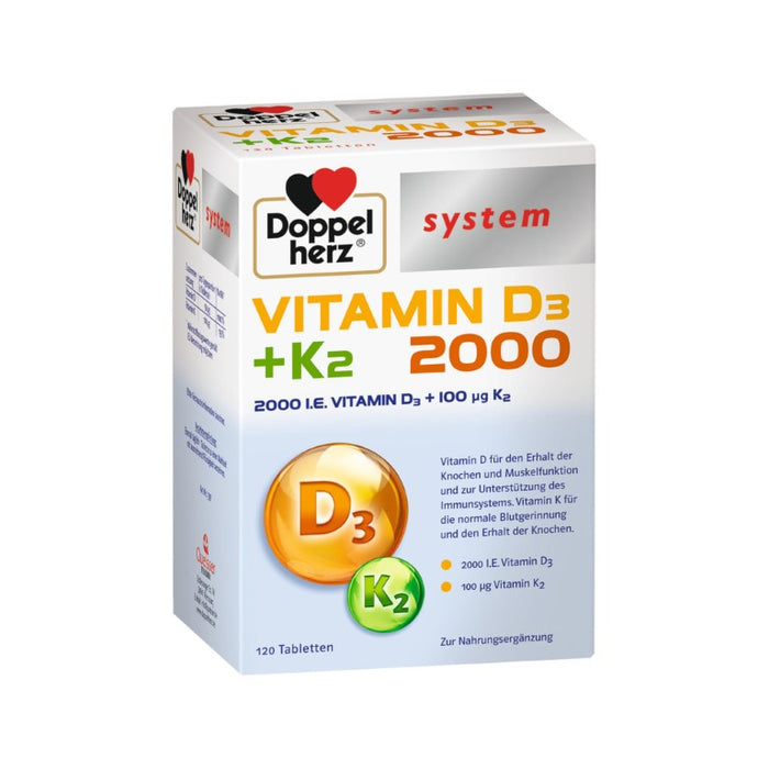 Doppelherz system Vitamin D3 + K2 2000 Tabletten, 120 pc Tablettes