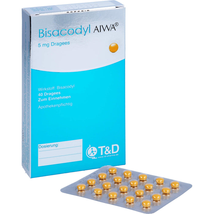 Bisacodyl AIWA 5 mg Dragees für einen erweichten und beschleunigten Stuhlgang, 40 pcs. Tablets