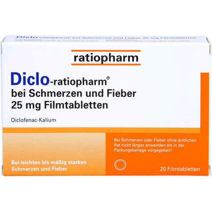 Diclo-ratiopharm bei Schmerzen und Fieber 25 mg Filmtabletten, 20 pc Tablettes