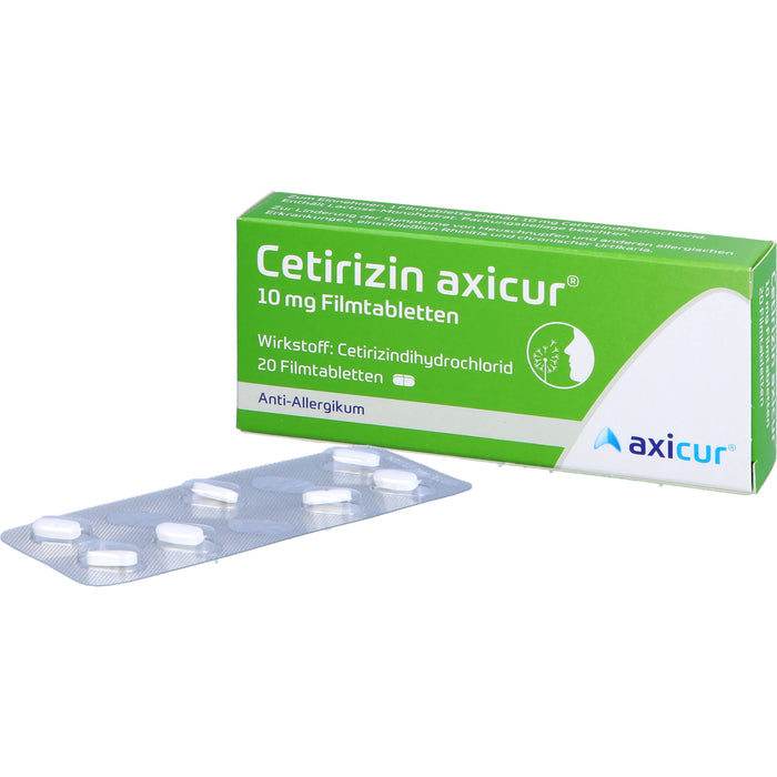 Axicur Cetirizin 10 mg Filmtabletten bei Allergien, 20 pc Tablettes