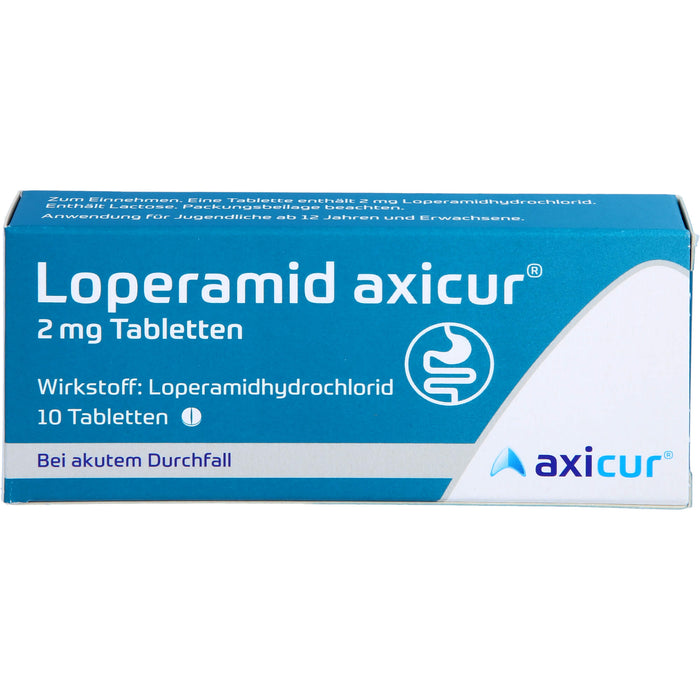 Loperamid axicur 2 mg Tabletten bei akutem Durchfall, 10 pc Tablettes