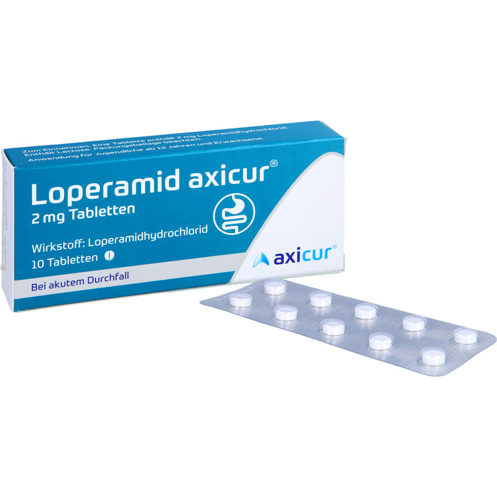 Loperamid axicur 2 mg Tabletten bei akutem Durchfall, 10 pcs. Tablets