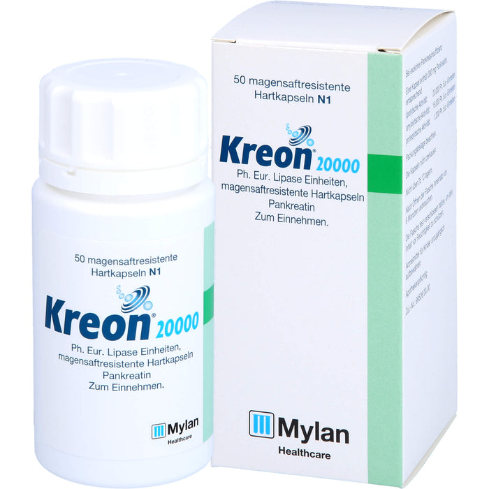 Kreon 20 000 Ph.Eur. Lipase Einheiten Hartkapseln bei einer exokrinen Pankreasinsuffiziens, 50 pcs. Capsules