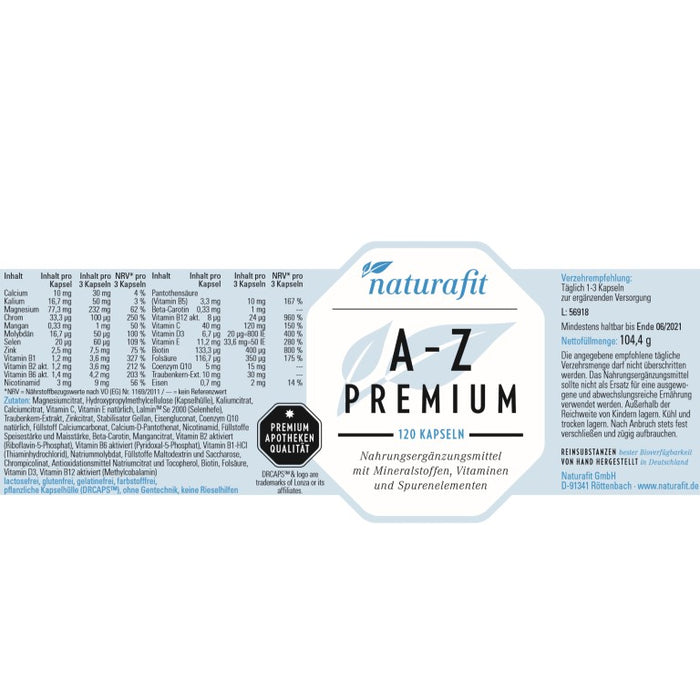 naturafit A-Z Premium Kapseln, 120 St. Kapseln