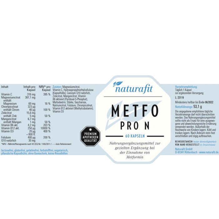 naturafit Metfo Pro N Kapseln, 60 pcs. Capsules