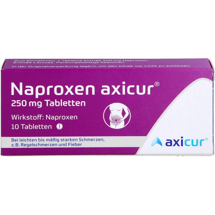 Naproxen axicur 250 mg Tabletten bei Schmerzen oder Fieber, 10 pc Tablettes