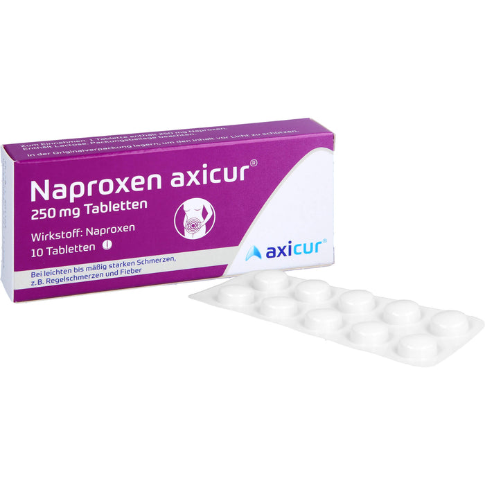 Naproxen axicur 250 mg Tabletten bei Schmerzen oder Fieber, 10 pcs. Tablets