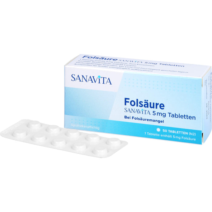 SANAVITA Folsäure 5 mg Tabletten, 50 pc Tablettes