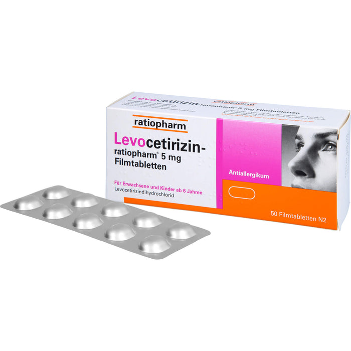 Levocetirizin-ratiopharm 5 mg Filmtabletten Antiallergikum, 50 pc Tablettes