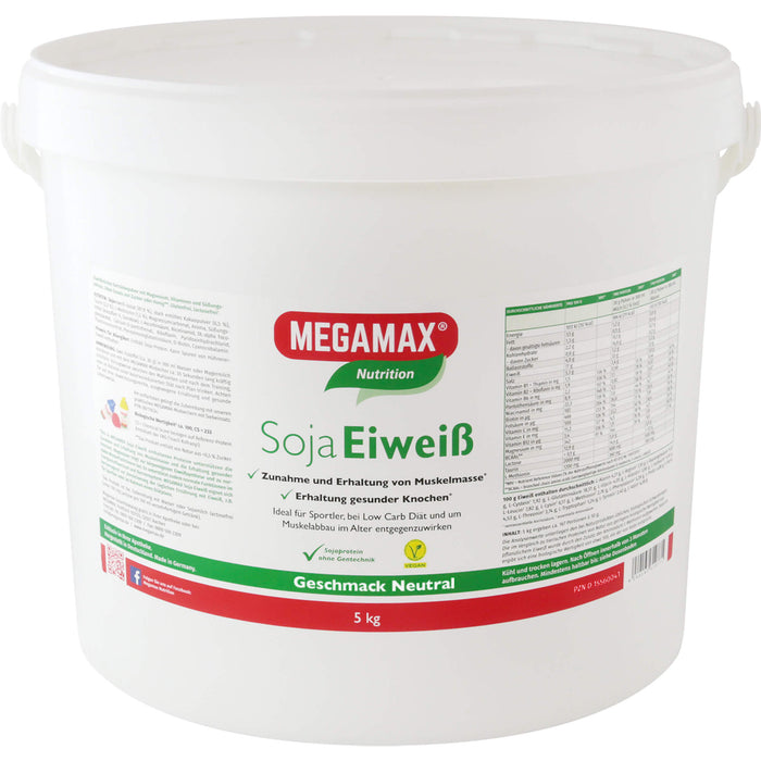 MEGAMAX Nutrition Soja Eiweiß Pulver Geschmack Neutral, 5000 g Poudre