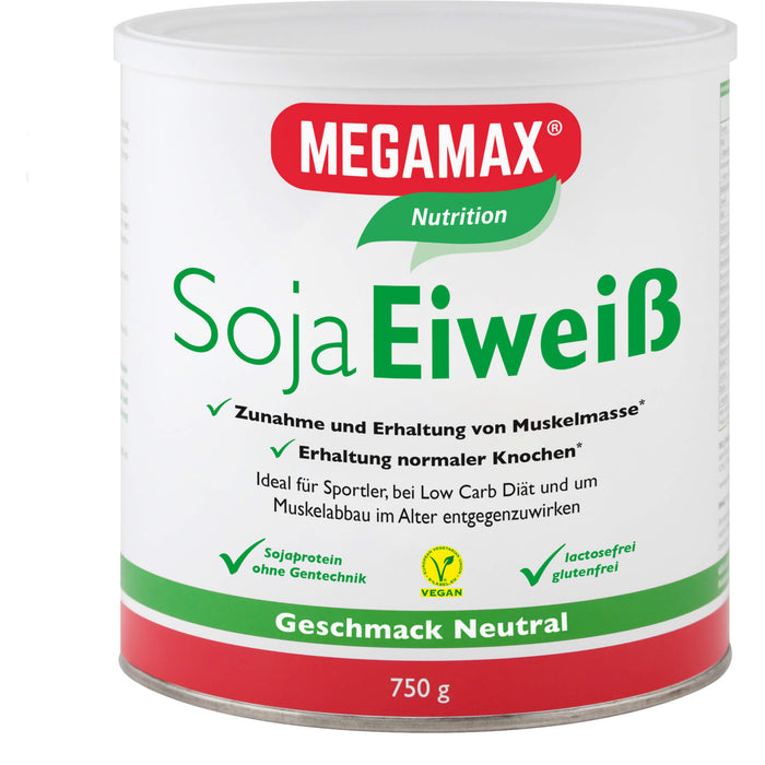 MEGAMAX Nutrition Soja Eiweiß Pulver Geschmack Neutral, 750 g Powder