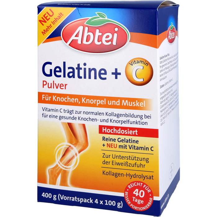 Abtei Gelatine Plus Vitamin C Pulver für Knochen, Knorpel und Muskeln, 400 g Powder