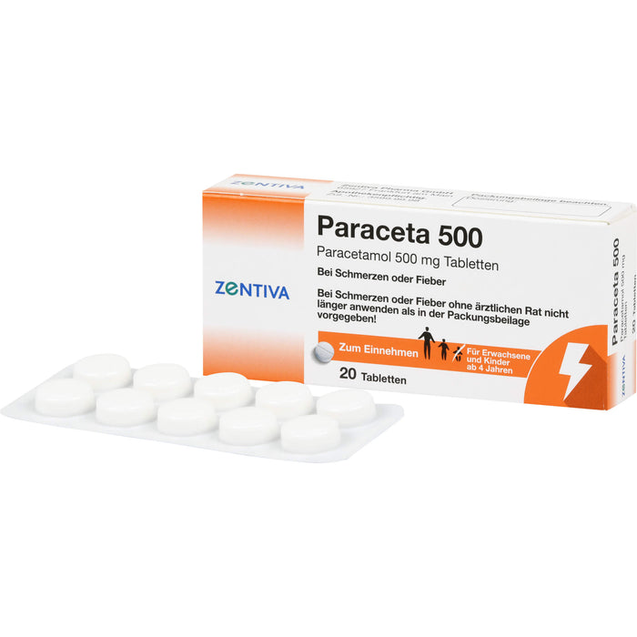 Zentiva Paraceta 500 Tabletten bei Schmerzen und Fieber, 20 pcs. Tablets