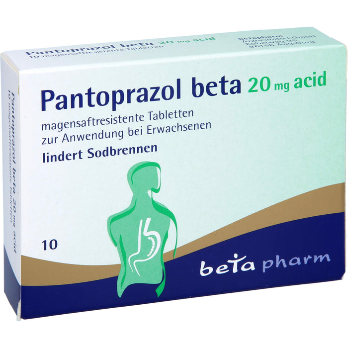 Pantoprazol beta 20 mg acid Tabletten lindert Sodbrennen, 10 St. Tabletten