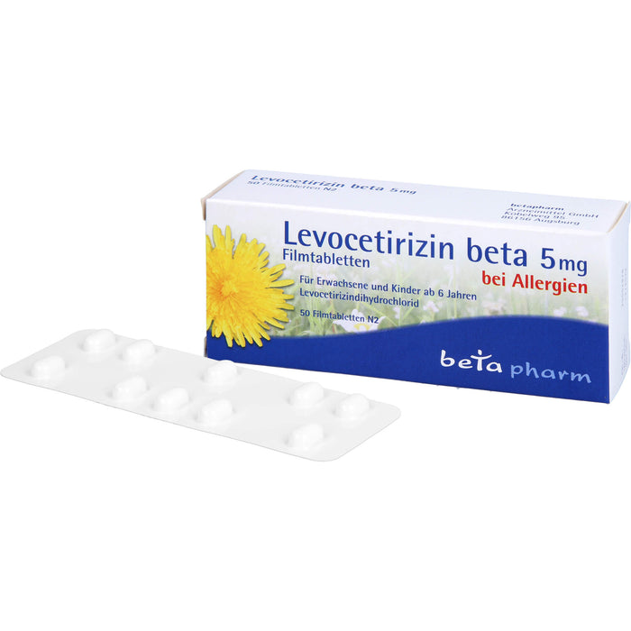 Levocetirizin beta 5 mg Filmtabletten bei Allergien, 50 St. Tabletten