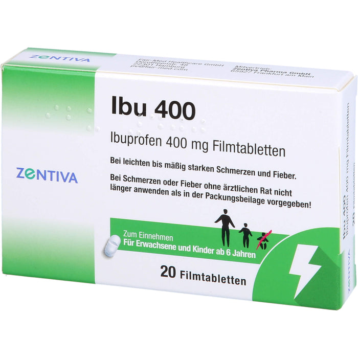 Zentiva Ibu 400 Filmtabletten bei Schmerzen und Fieber, 20 St. Tabletten