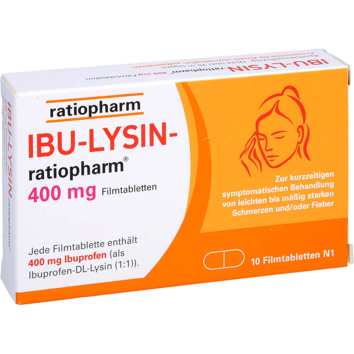 Ibu-Lysin-ratiopharm 400 mg Filmtabletten bei Schmerzen und Fieber, 10 pc Tablettes