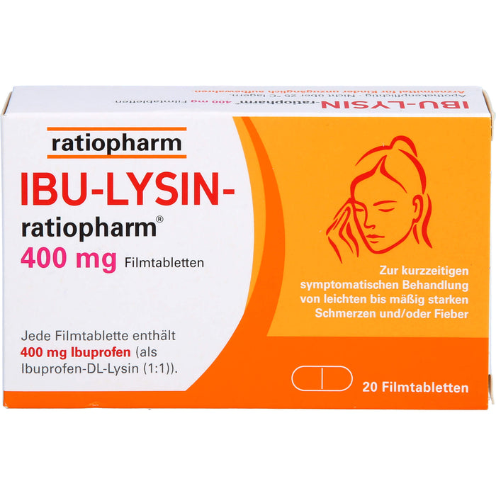 IBU-LYSIN-ratiopharm 400 mg Filmtabletten bei Schmerzen und Fieber, 20 pc Tablettes