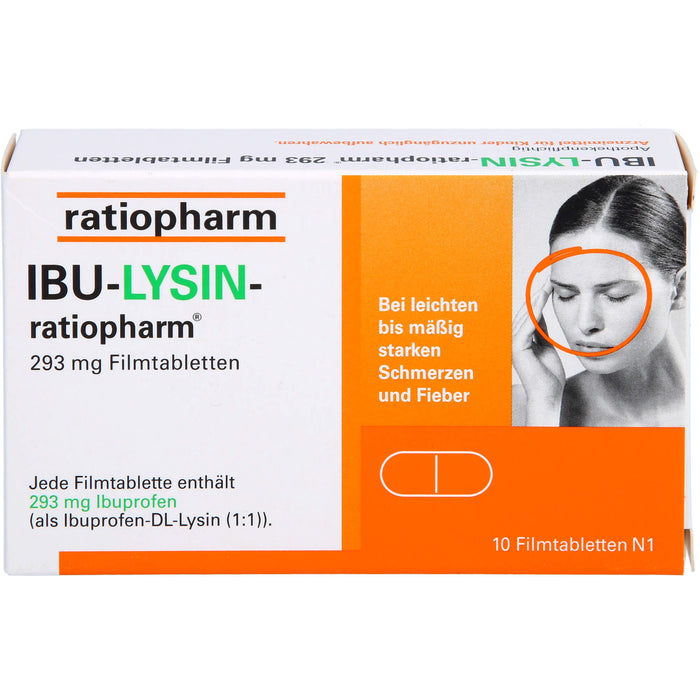 IBU-LYSIN-ratiopharm 293 mg Filmtabletten bei Schmerzen und Fieber, 10 pcs. Tablets