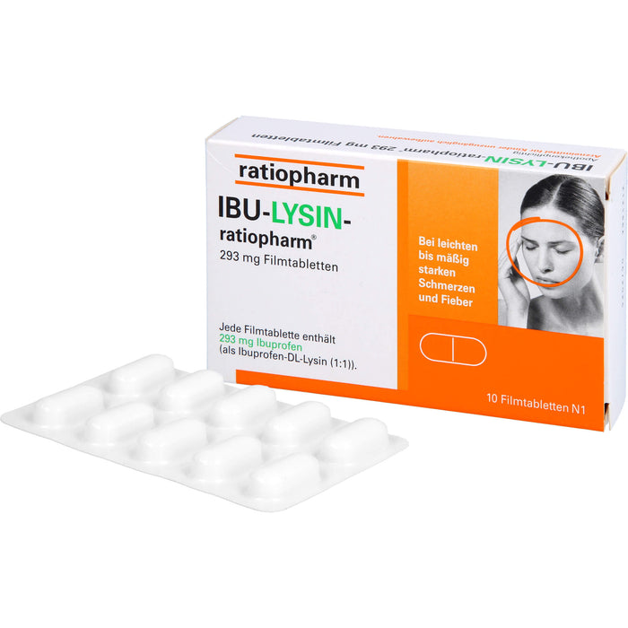 IBU-LYSIN-ratiopharm 293 mg Filmtabletten bei Schmerzen und Fieber, 10 St. Tabletten