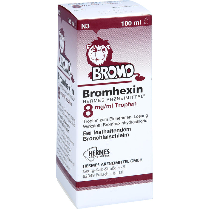 HERMES Bromhexin 8 mg/ml Tropfen bei festhaftendem Bronchialschleim, 100 ml Lösung