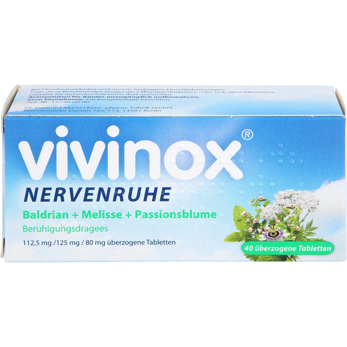 Vivinox Nervenruhe Baldrian + Melisse + Passionsblume .Beruhigungsdragees, 40 St. Dragees