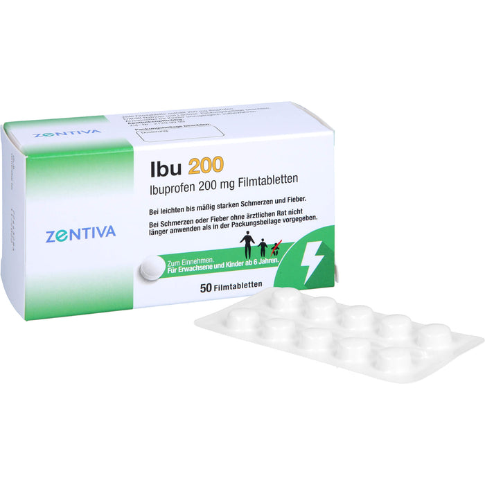 ZENTIVA Ibu 200 Filmtabletten bei leichten bis mäßig starken Schmerzen und Fieber, 50 pc Tablettes