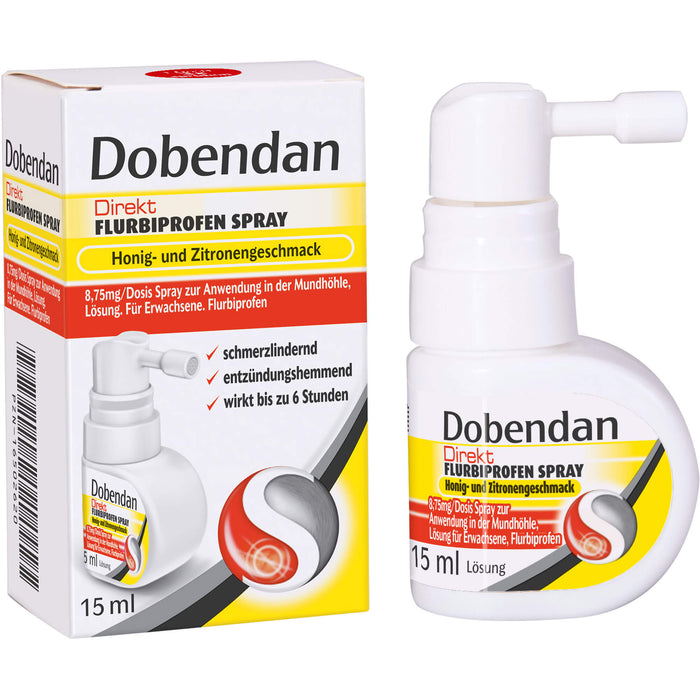 Dobendan Direkt Flurbiprofen Spray Honig- und Zitronengeschmack 8,75 mg/Dosis Spray zur Anwendung in der Mundhöhle, Lösung, 15 ml Solution