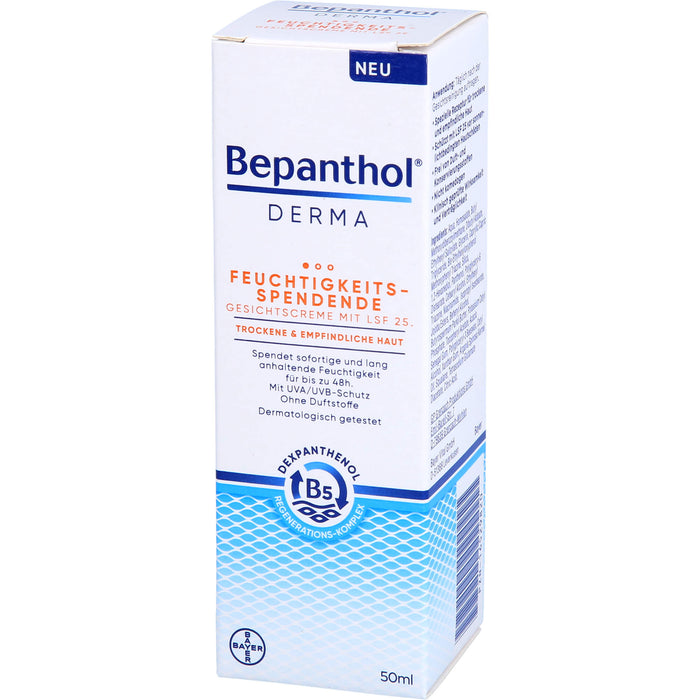 Bepanthol Derma feuchtigkeitsspendende Gesichtscreme LSF 25 für trockene und empfindliche Haut, 50 ml Crème