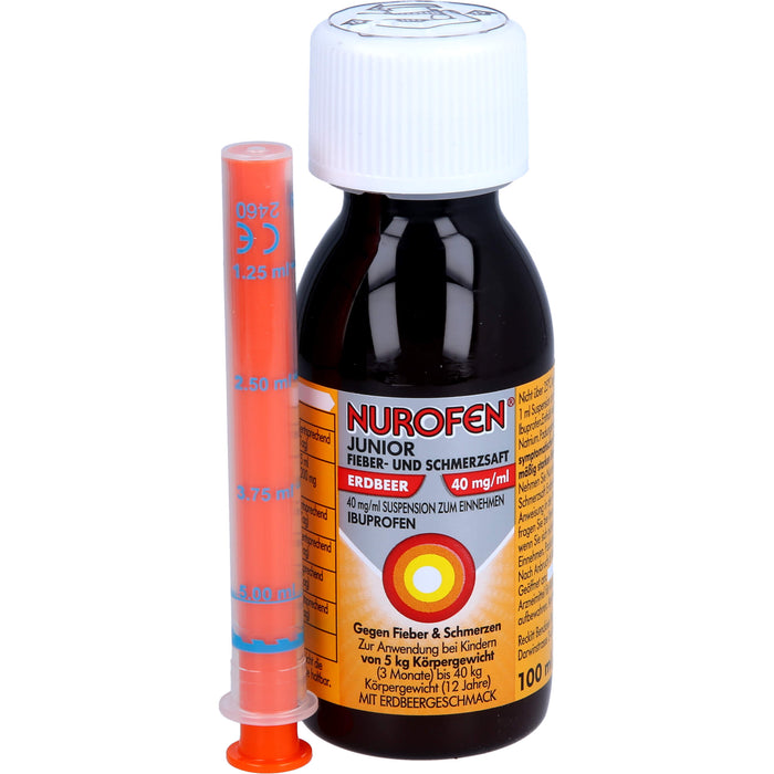 Nurofen Junior Fieber- und Schmerzsaft Erdbeer 40 mg/ml Suspension zum Einnehmen, 100 ml Solution