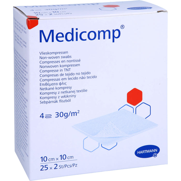 Medicomp Vliesstoffkompressen steril 10 x 10 cm 4 lagig zur Wundversorgung, 50 pcs. Compresses