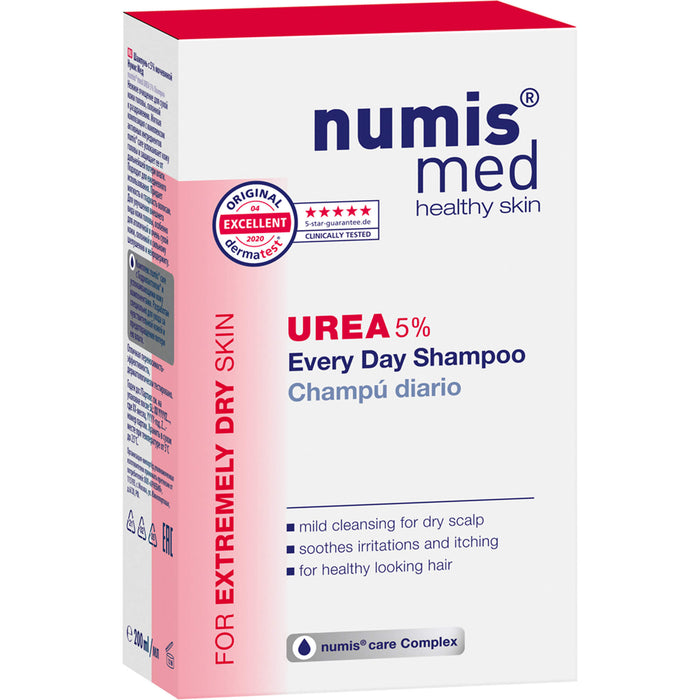 numis med Urea 5% Shampoo lindert Spannungsgefühle und Juckreiz der Kopfhaut, 200 ml Lösung