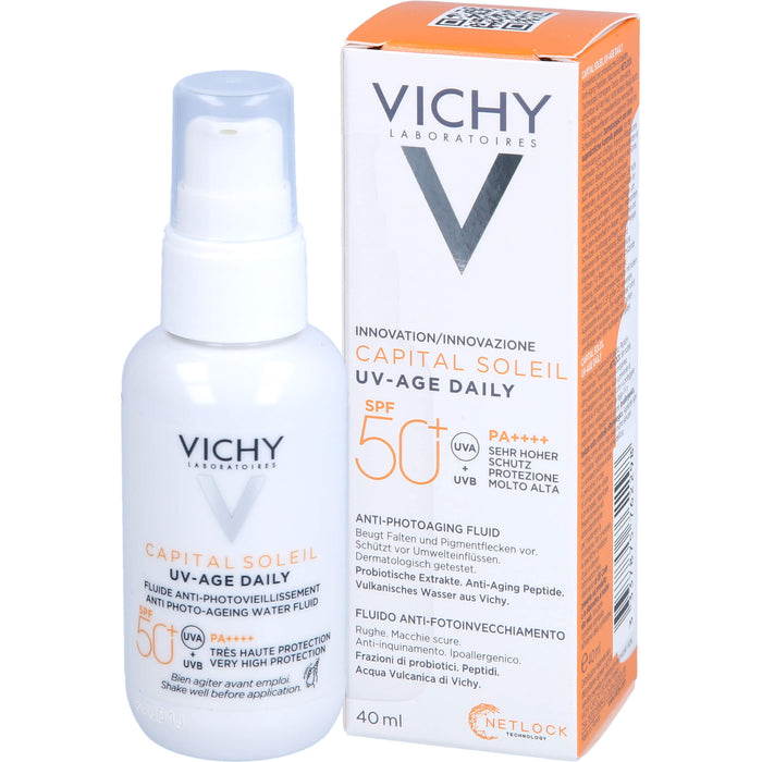 VICHY Capital Soleil UV-Age Daily LSF 50+ Fluid beugt Falten und Pigmentflecken vor, 40 ml Creme