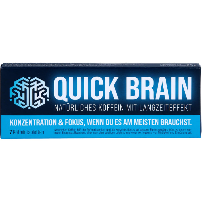 Quick Brain - natürliche Koffeintabletten für Fokus und Konzentration, mit Langzeiteffekt - mit 80 mg Koffein (u.a. aus Mate, Guarana) und Magnesium, 7 pcs. Tablets