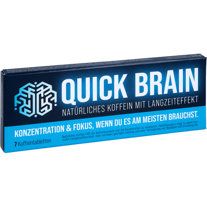 Quick Brain - natürliche Koffeintabletten für Fokus und Konzentration, mit Langzeiteffekt - mit 80 mg Koffein (u.a. aus Mate, Guarana) und Magnesium, 7 pcs. Tablets