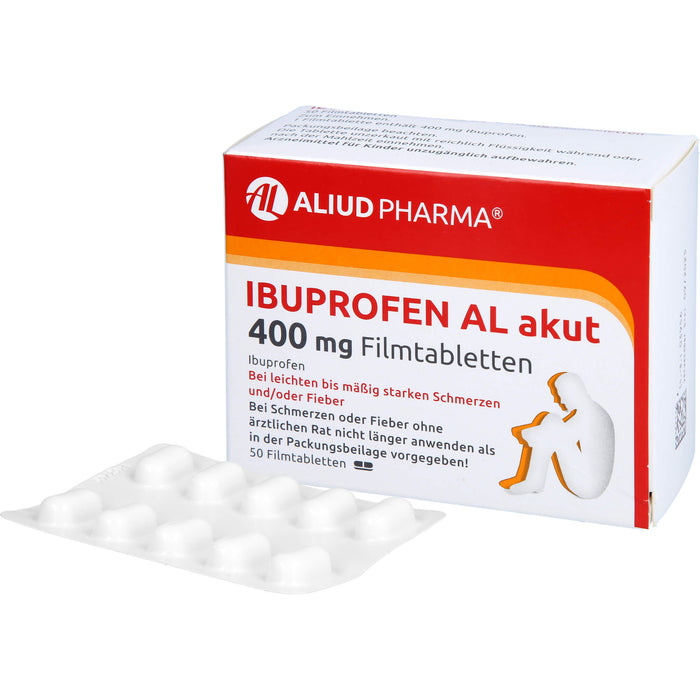 Ibuprofen AL akut 400 mg Filmtabletten bei leichten bis mäßig starken Schmerzen und Fieber, 50 pcs. Tablets