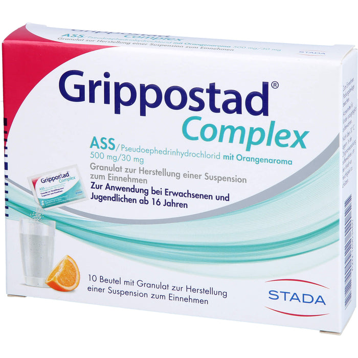 Grippostad Complex ASS / Pseudoephedrinhydrochlorid mit Orangenaroma Granulat bei Schnupfen und erkältungsbedeingten Schmerzen und Fieber, 10 pc Sachets