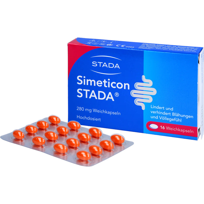 STADA Simeticon 280 mg Weichkapseln lindert und verhindert Blähungen und Völlegefühl, 16 pcs. Capsules