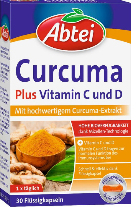 Abtei Curcuma Plus Vitamin C und D Kapseln, 30 St. Kapseln