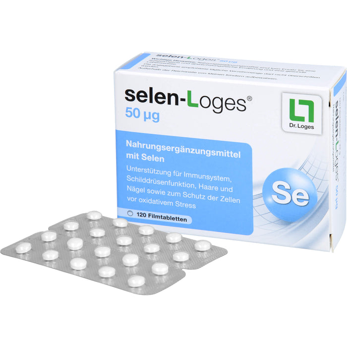 selen-Loges 50 µg Filmtabletten unterstützt das Immunsystem, die Schilddrüsenfunktion, Haare und Nägel, 120 pcs. Tablets