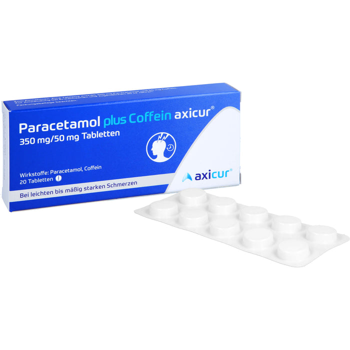 Paracetamol plus Coffein axicur 350 mg/50 mg Tabletten bei leichten bis mäßig starken Schmerzen, 20 pc Tablettes