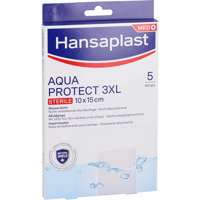 Hansaplast Aqua Protect 10 x 15 cm atmungsaktiver, wasserfester Wundverband polstert die Wunde, ohne zu verkleben, 5 pc pansement