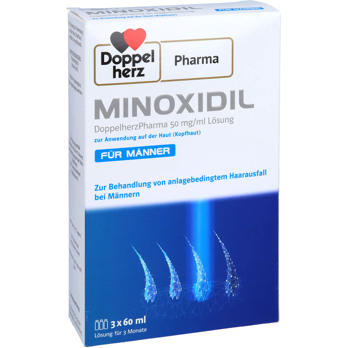 MINOXIDIL DoppelherzPharma 50 mg/ml Lösung zur Anwendung auf der Haut (Kopfhaut), Für Männer, 3X60 ml LOE