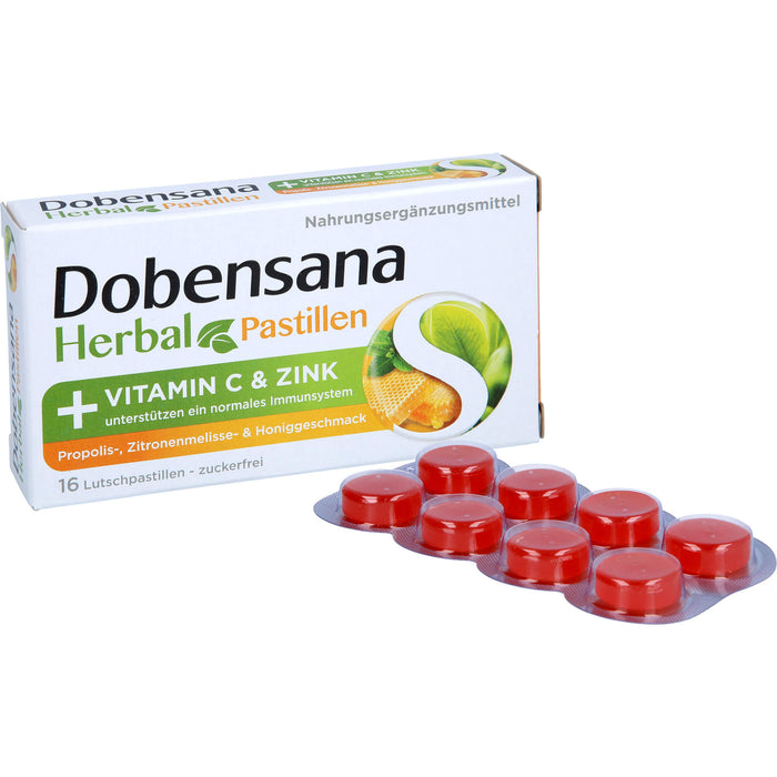 Dobensana Herbal Lutschpastillen mit Honiggeschmack Vitamin C Zink, 16 pcs. Pastilles