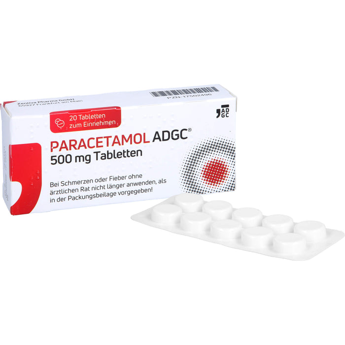 Paracetamol ADGC 500 mg Tabletten bei Schmerzen oder Fieber, 20 pcs. Tablets