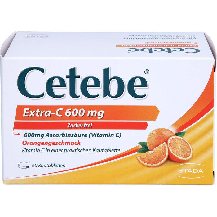 Cetebe Kautabletten Extra-C 600 mg unterstützt Ihre Immunabwehr mit Orangengeschmack, 60 pcs. Tablets