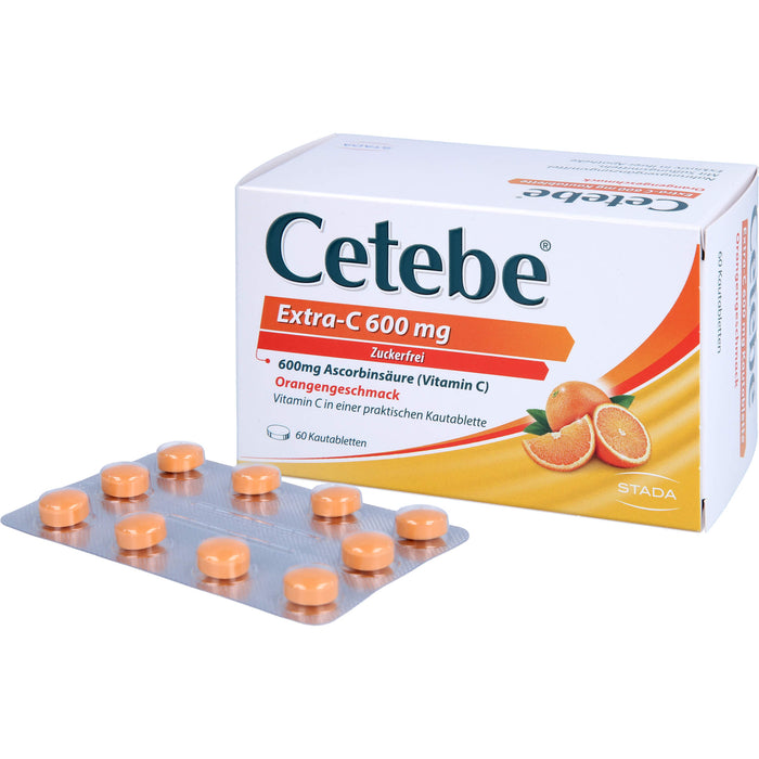 Cetebe Kautabletten Extra-C 600 mg unterstützt Ihre Immunabwehr mit Orangengeschmack, 60 St. Tabletten