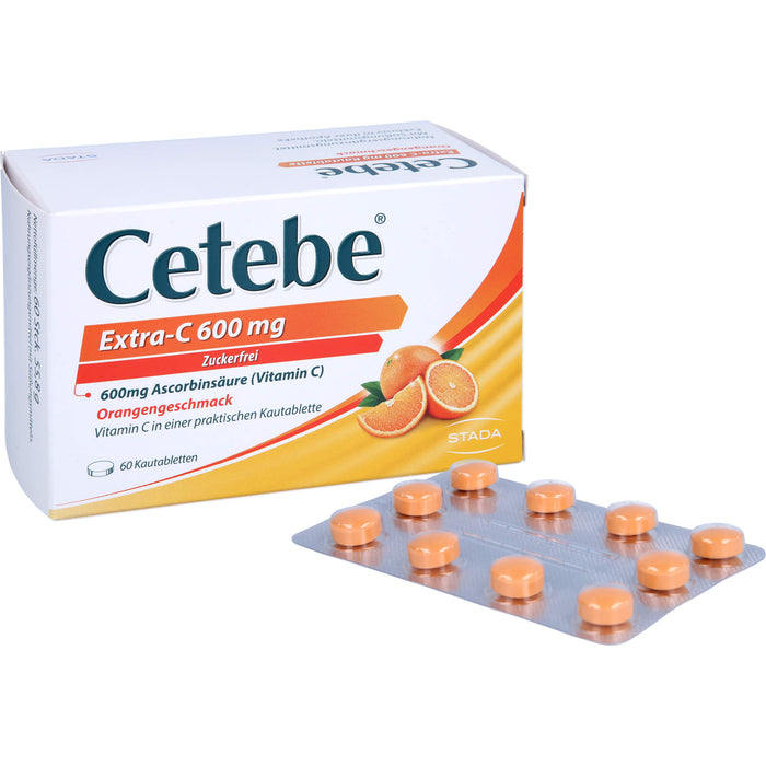 Cetebe Kautabletten Extra-C 600 mg unterstützt Ihre Immunabwehr mit Orangengeschmack, 60 pc Tablettes